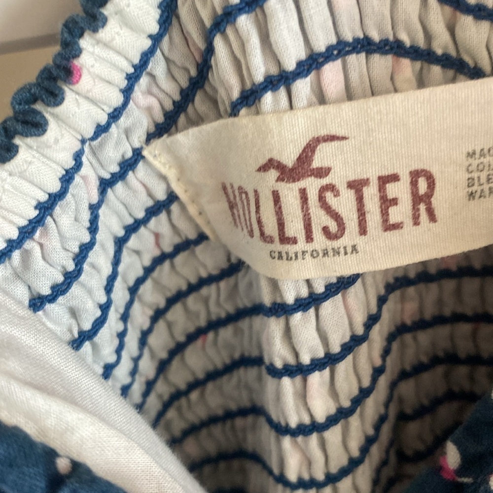 Hollister Navy Blue Pink White Polka Dot Mini Racerback Dress Size Medium - Picture 4 of 11